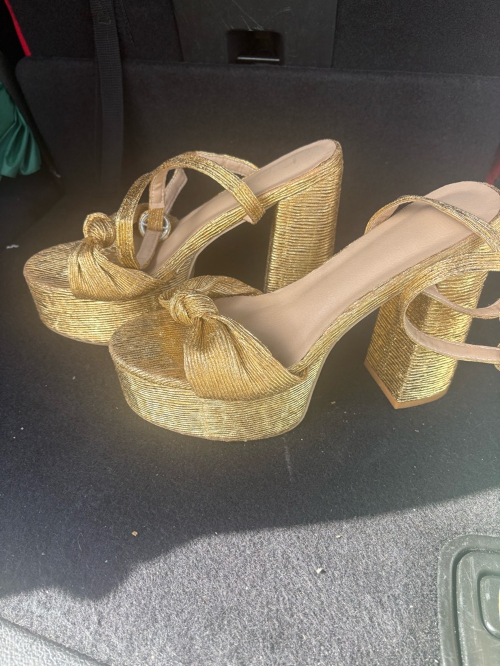 Gold Platform Knot-Front Block Heel Sandals - Women